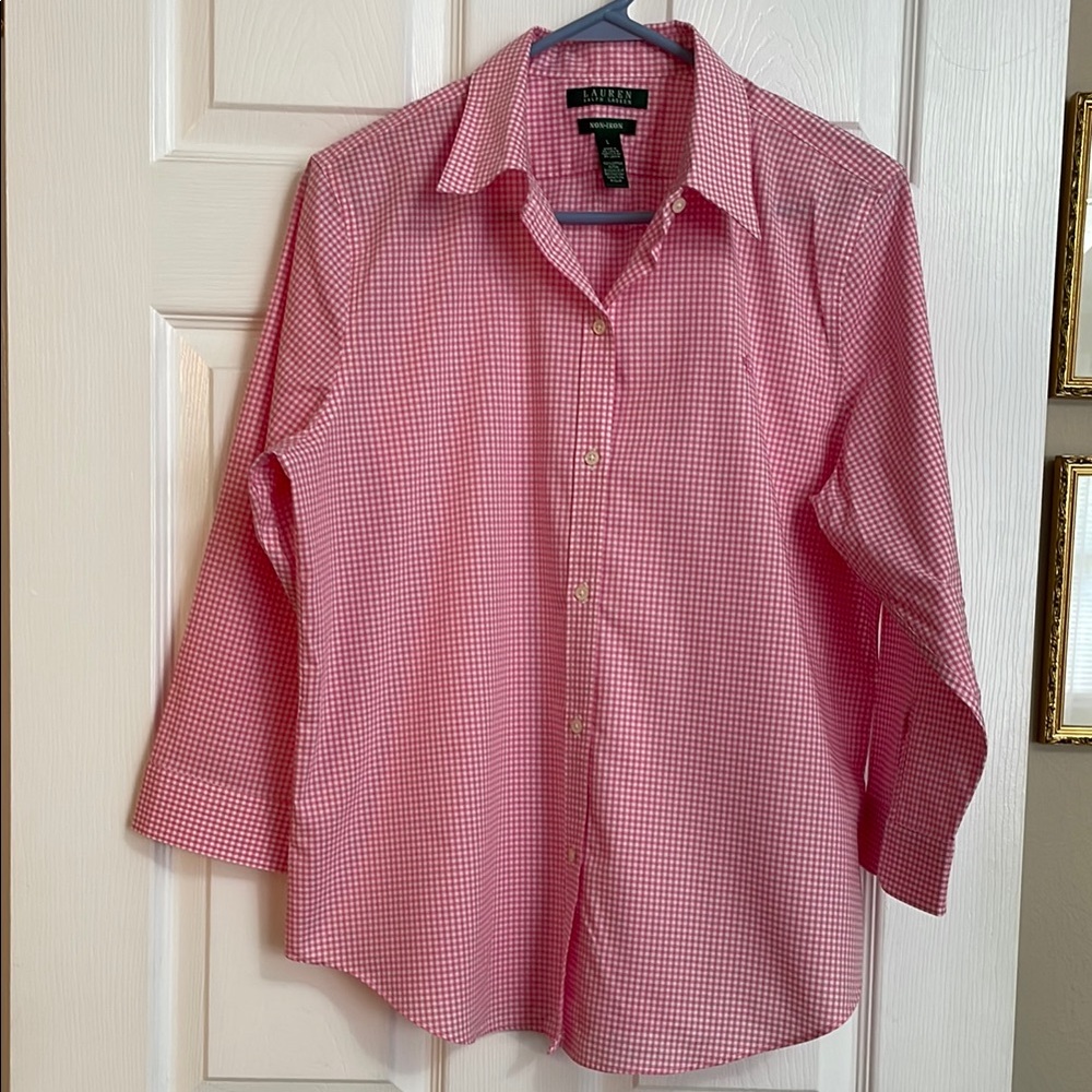 Women’s Ralph Lauren, pink and white gingham button-down